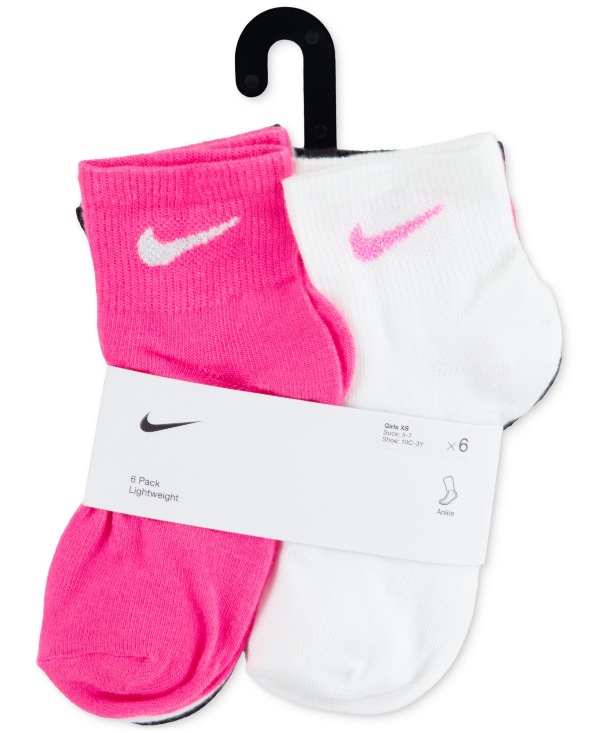 Nike Little Girls Metallic Swoosh Logo Quarter Socks, Pack Of 6 In Pink Pow