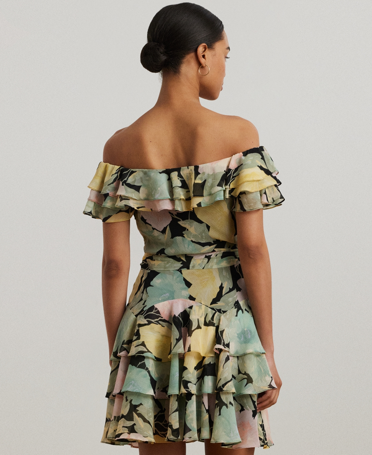 Ralph Lauren Women's Floral Off-the-shoulder Cocktail Dress In Black,pink,green