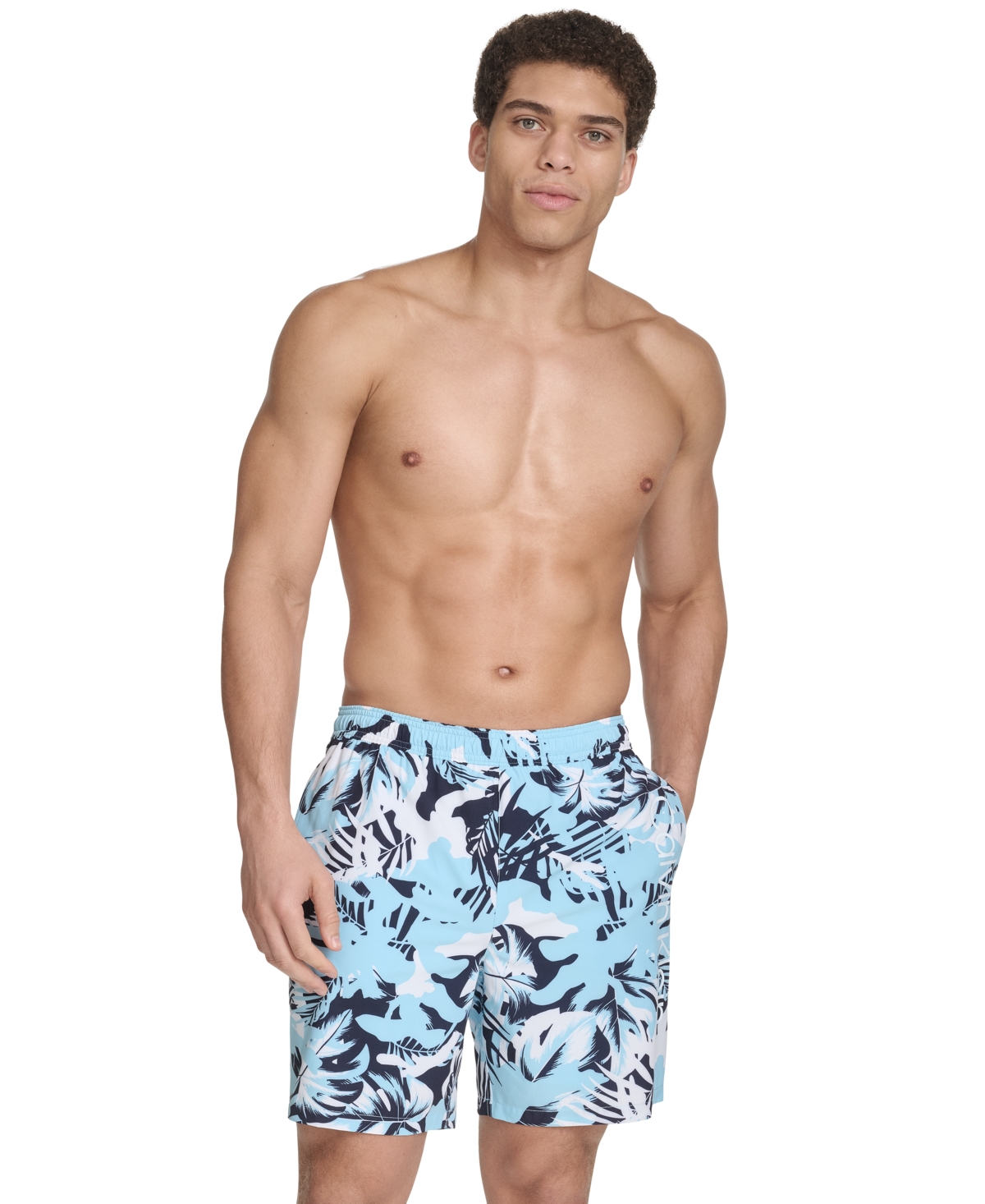 Calvin Klein Men's Regular-fit Quick-dry 5" Swim Trunks With Compression Short Liner In Light,pastel Blue