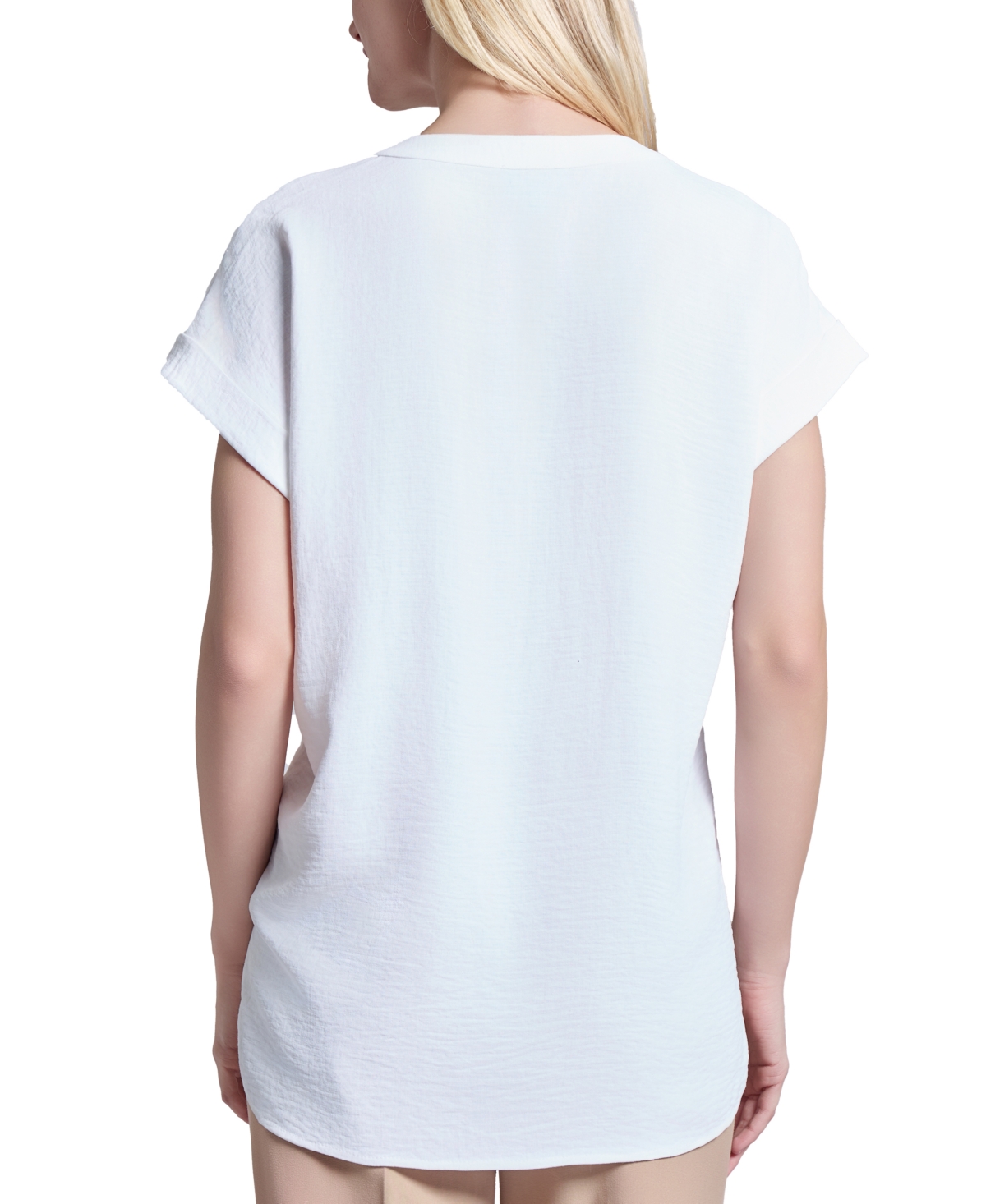 Jones New York Split Neck Cuff Cap Sleeve Tunic Top In Nyc White