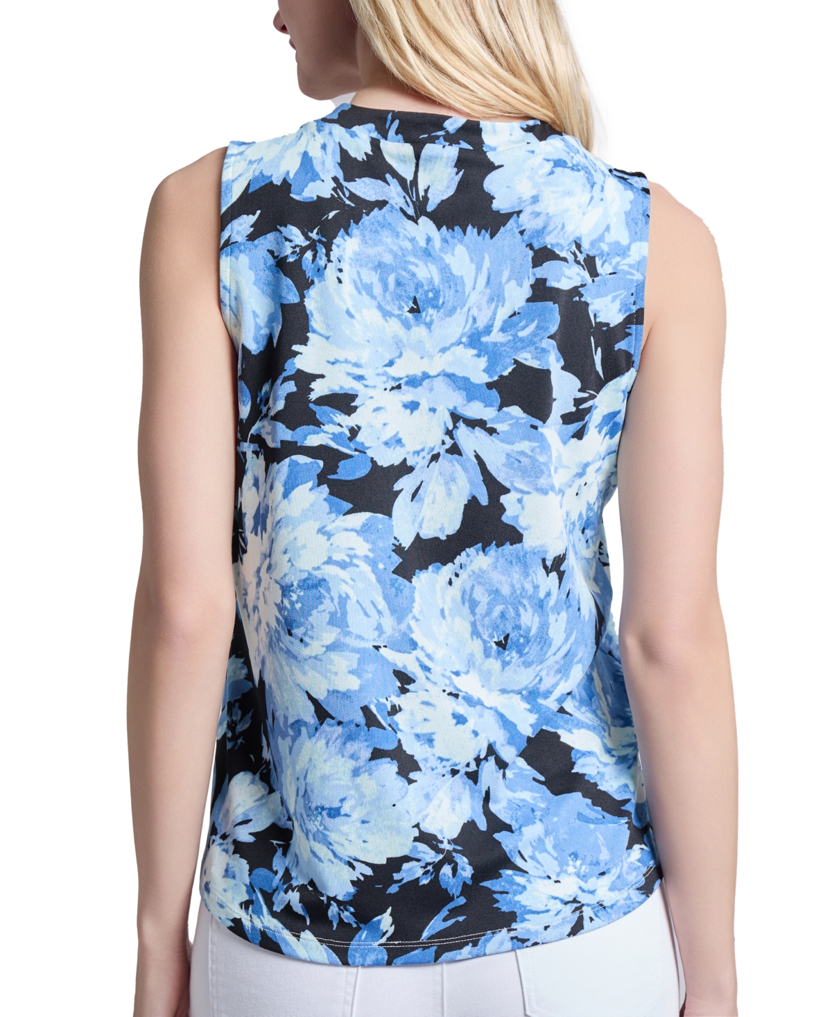 Jones New York Printed Moss Crepe V-neck Pleat Front Shell Top In Jones Black Multi