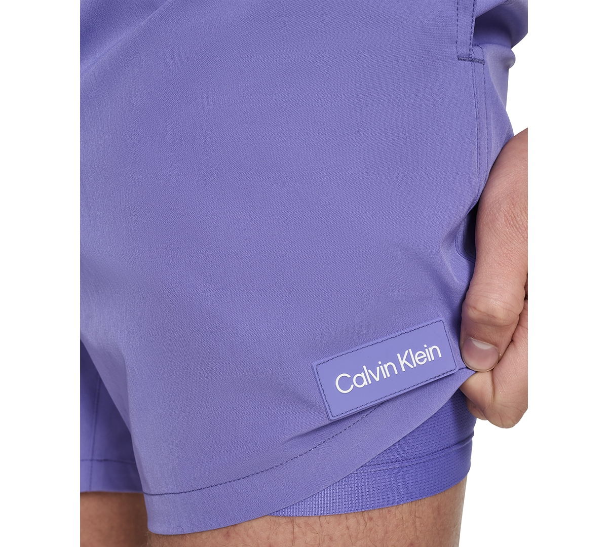 Calvin Klein Men's Core Euro Regular-fit Quick-dry 5" Swim Trunks With Compression Short Liner In Periwinkle