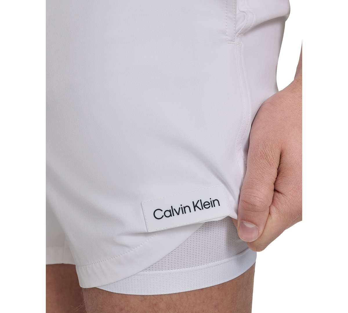 Calvin Klein Men's Core Euro Regular-fit Quick-dry 5" Swim Trunks With Compression Short Liner In White