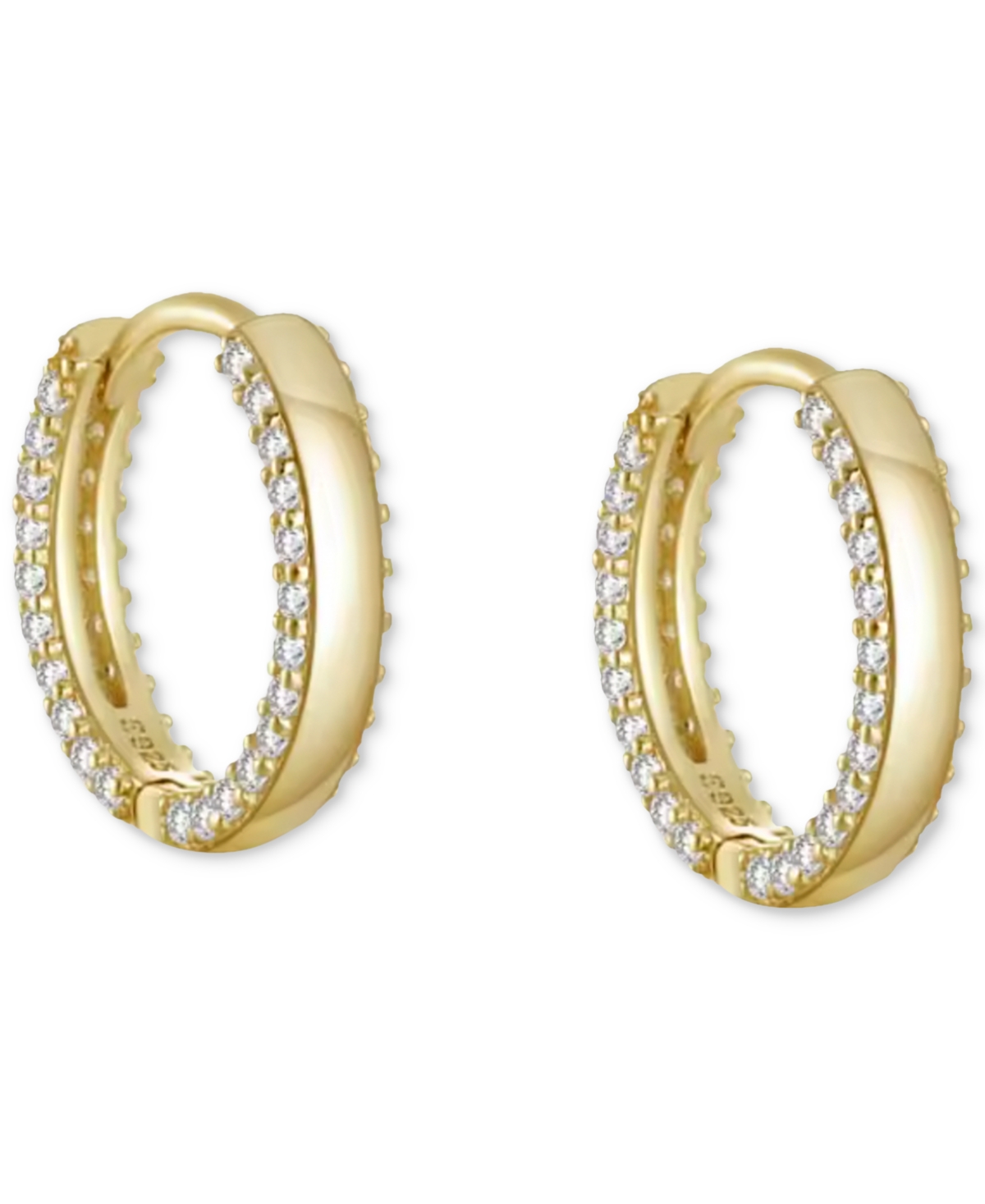 18k Gold-Plated Sterling Silver Small Pave Huggie Hoop Earrings, 0.6" - Gold