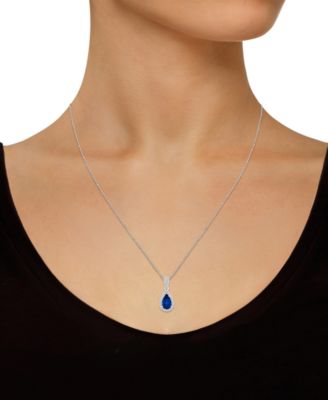Lab Created Blue Sapphire (1 ct. t.w.) & Lab Created White Sapphire (1/6 ct. t.w.) Pear-Shape Pendant Necklace in 10k White Gold