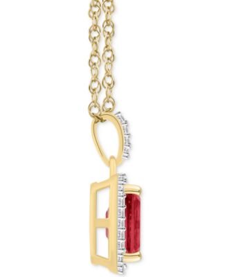 Lab Created Ruby (2 ct. t.w.) & Lab Created White Sapphire (1/5 ct. t.w.) Rectangle Pendant Necklace in 10k Yellow Gold