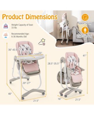 Multifunctional Folding Baby High Chair with Rolling Wheels and Adjustable Height