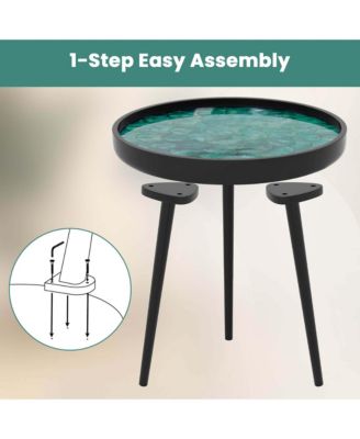 16" Round End Table Mid-century Modern Coffee Table with Sea Shell Decoration