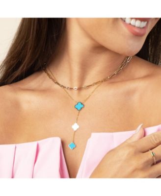 Turquoise Clover Lariat Necklace 14K Gold