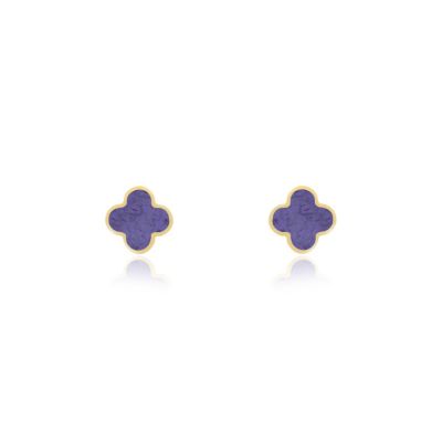Mini Amethyst Clover Stud Earrings 14K Gold