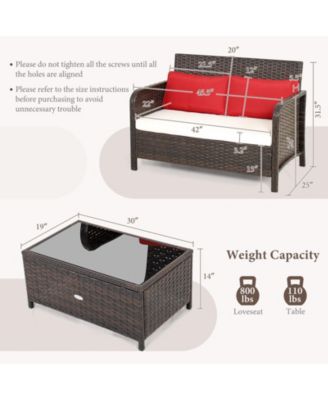 2 Pieces Cushioned Patio Rattan Furniture Set