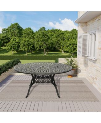 59 Inches Outdoor Dining Table Cast Aluminium Round Table Patio Dining Table with Umbrella Hole All Weather Outdoor Bistro Table for Backyard Garden Patio