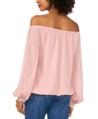 Women's Textured Off-The-Shoulder Long-Sleeve Tie-Front Blouse