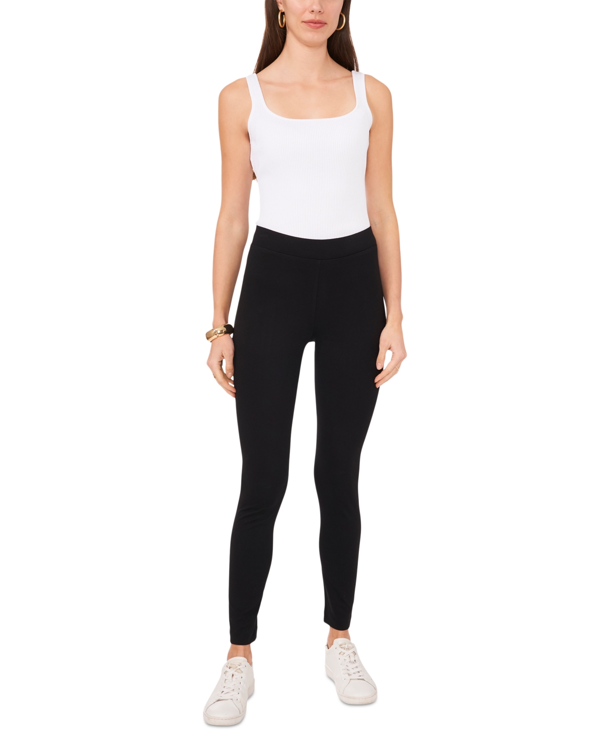 Vince Camuto Petite Tech Ponte-knit Slim-leg Ankle Pants In Rich Black