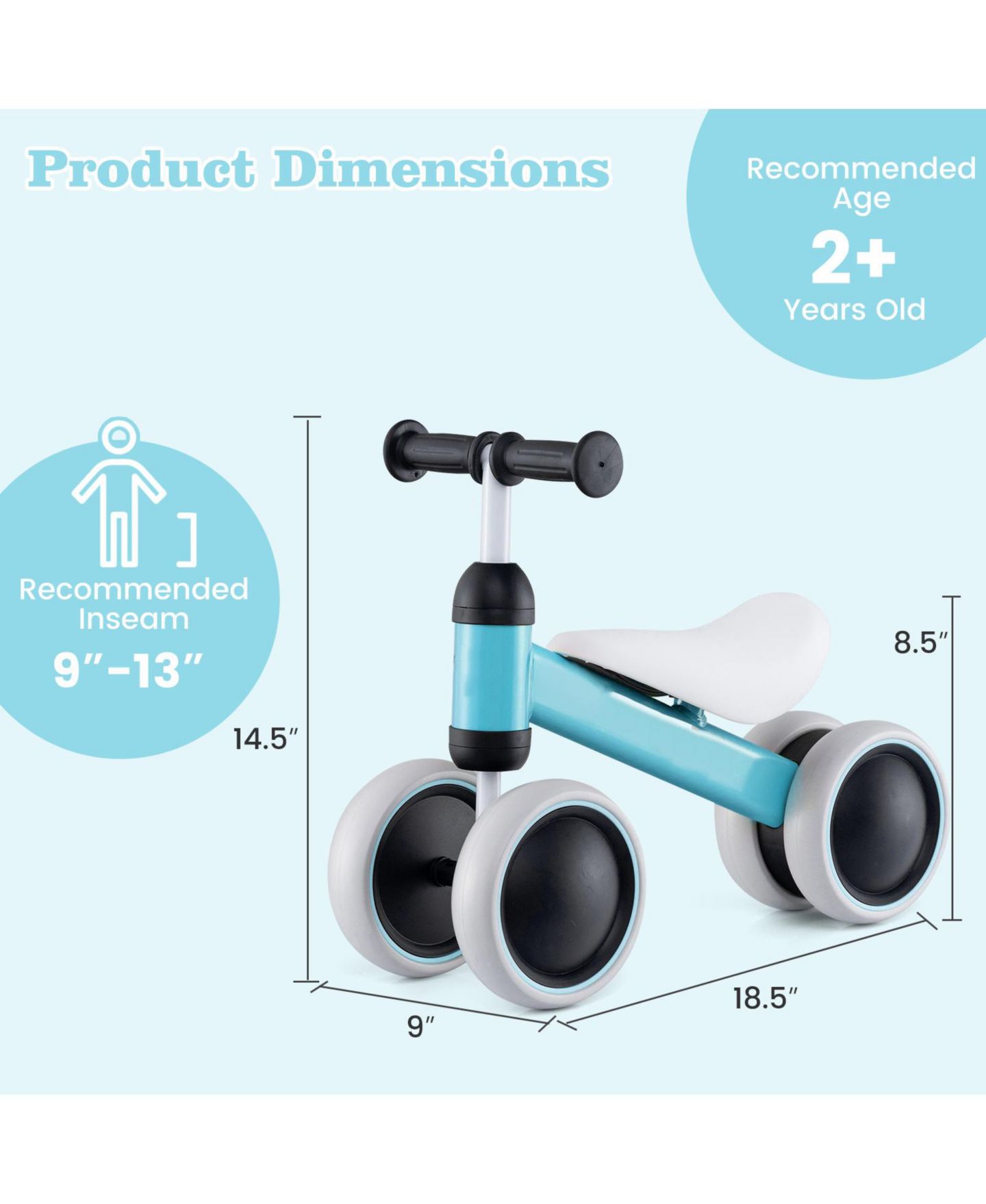 Детская игрушка Slickblue 4-Wheel No-Pedal Balance Bike, от 2 лет, цвет: Синий — фото 9