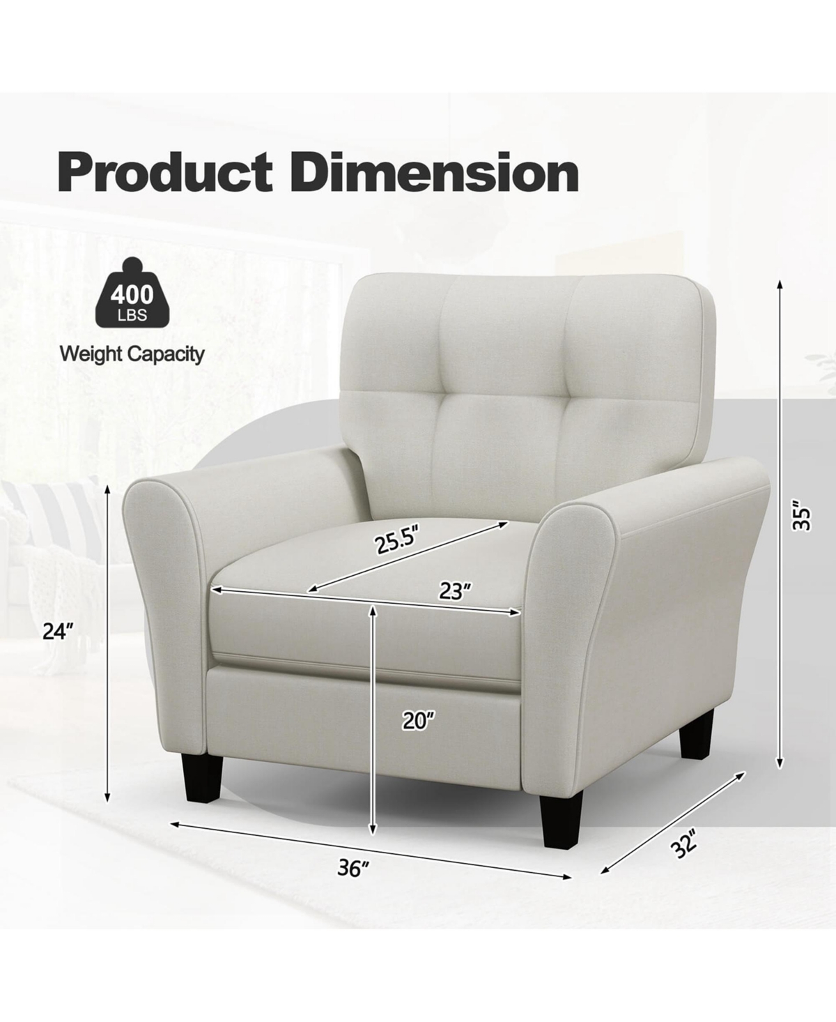 Pcs Upholstered Modern Accent Chair Mid-Century Armchair with Rubber Wood Legs