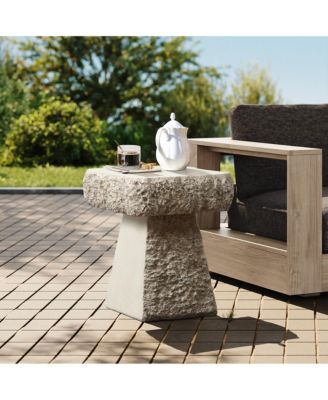Rock Square Outdoor Side Table, 18 Inch Cement Side Table for Patio, Small Concrete Accent End Table for Living Room, Balcony, Vintage Outside Coffee Table Indoor and Outdoor