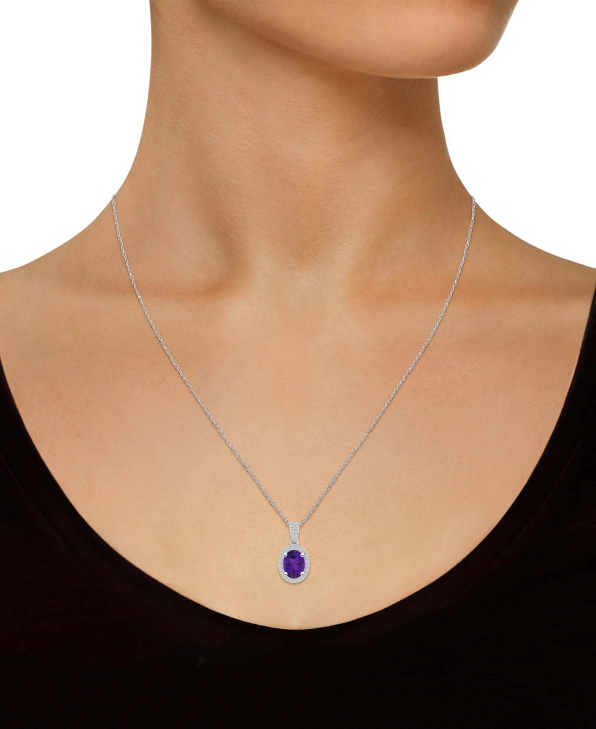 Macy's Lab-created Emerald (1 Ct. T.w.) & Lab Created White Sapphire (1/6 Ct. T.w.) Oval Pendant Necklace I In Amethyst