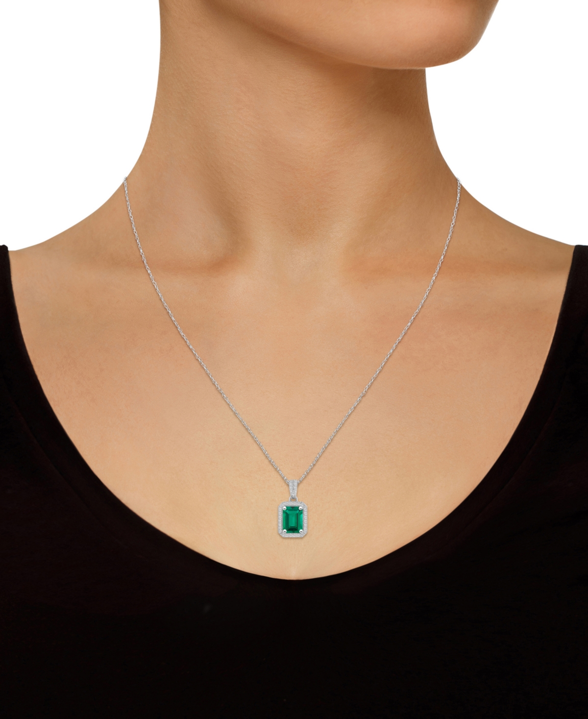 MACY'S BLUE TOPAZ (2 CT. T.W.) & LAB CREATED WHITE SAPPHIRE (1/5 CT. T.W.) RECTANGLE PENDANT NECKLACE IN 10 