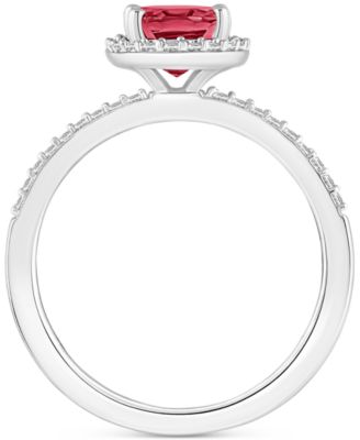 Lab-Created Ruby (1-1/4 ct. t.w.) & Lab-Created White Sapphire (1/5 ct. t.w.) Halo Ring in 10k White Gold (Also in Additional Gemstones)