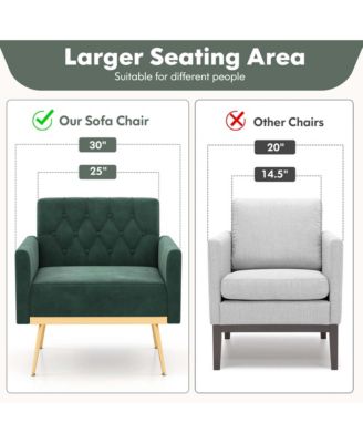 1 Count Modern Velvet Accent Chair with Button Tufted Back Golden Metal Legs & Foot Pads