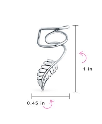 Nature Leaf Feather Ear Cuff Cartilage Clip Wrap Earrings Sterling Silver Non-Pierced