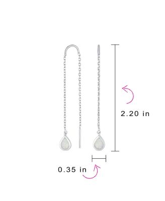 Pear Shaped Dangle Earrings with Opal Inlay on Sterling Silver Chain