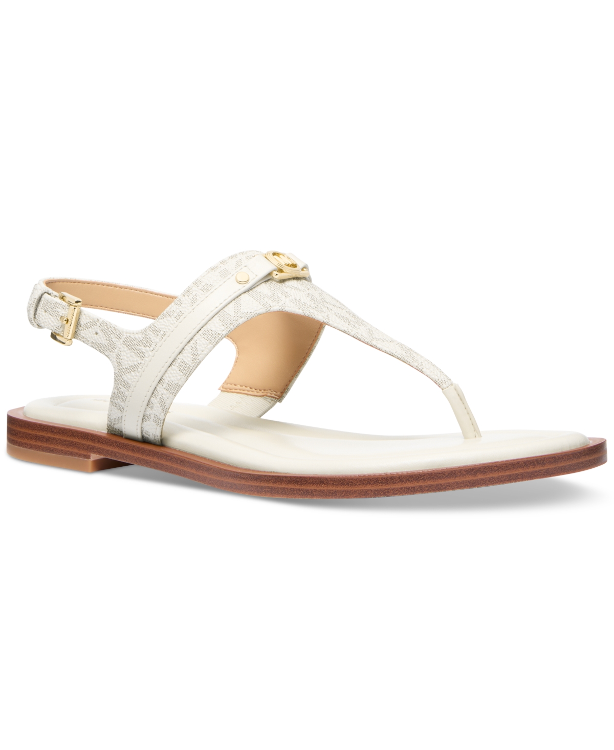 Michael Kors Round Toe Flat Sandals In Vanilla,cream