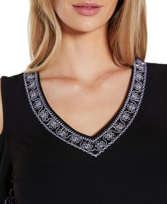 Women's Embroidered Cold-Shoulder Knit Top