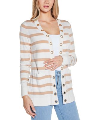 Women's Rhinestone Grommet Striped Open-Front Cardigan Sweater