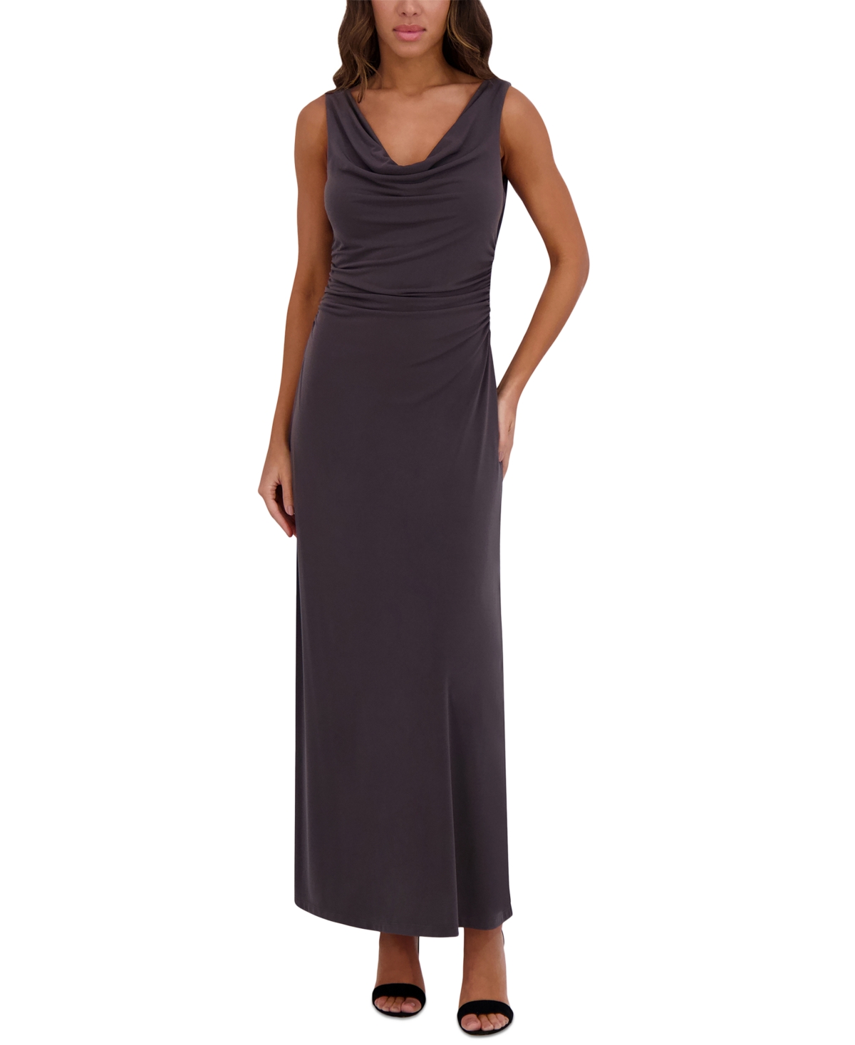 Kensie Women's Draped Cowlneck Sleeveless Maxi Dress In Slate
