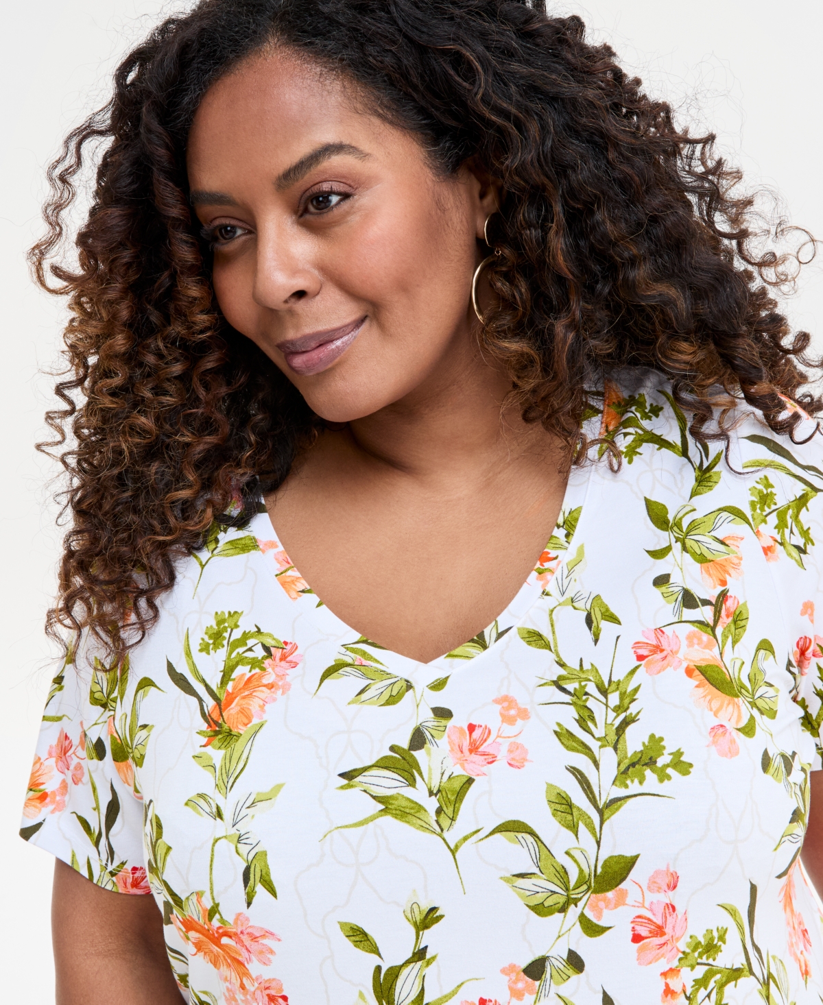 Shop Jm Collection Plus Size Printed Scoop-neck Top, Exclusively At Macy's In Bright White