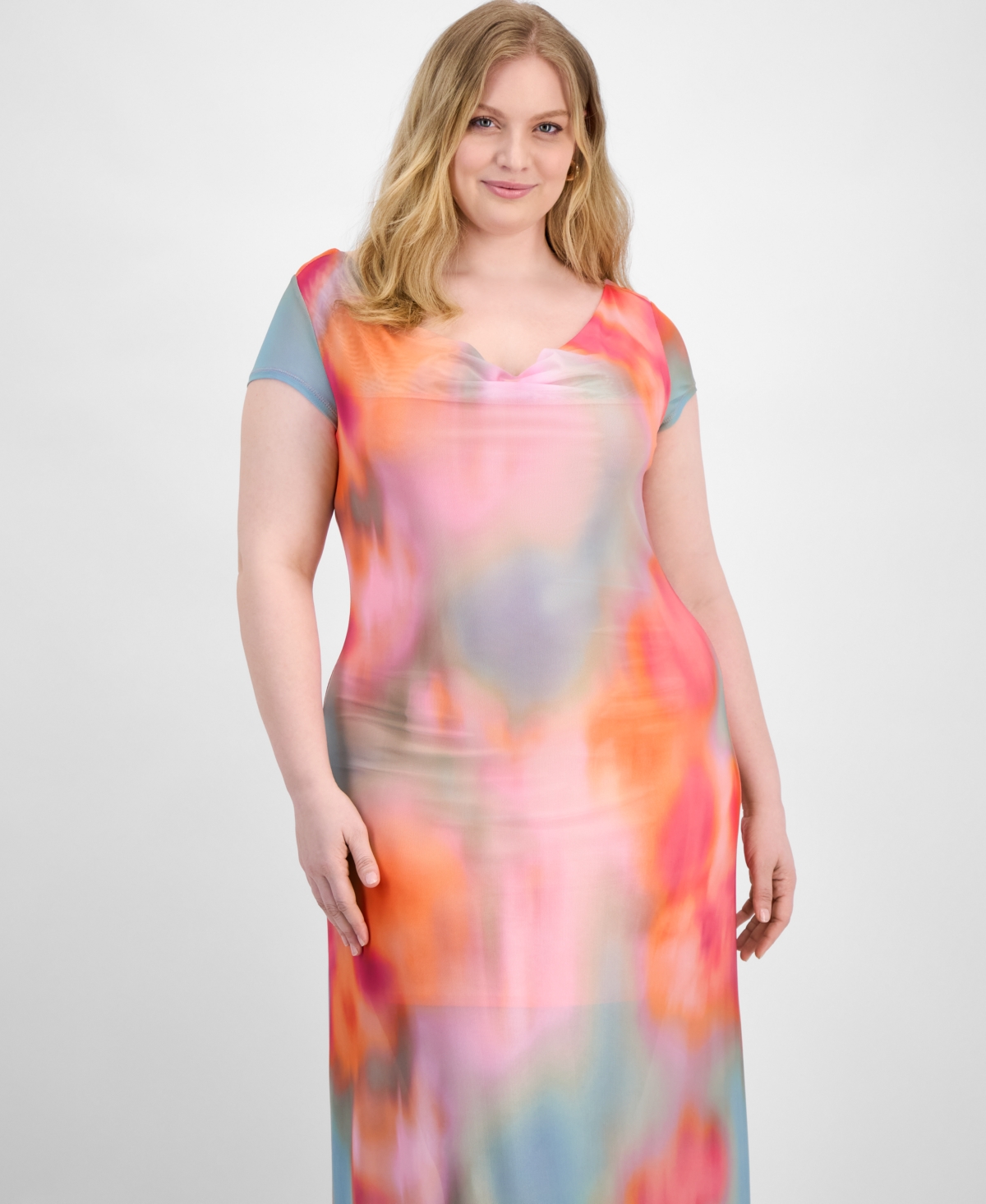 Bar Iii Trendy Plus Size Cowl-neck Short-sleeve Maxi Dress, Exclusively At Macy's In Ayla Absrc