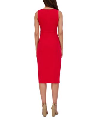 Women's Ruched Side-Twist Sleeveless Midi Dress