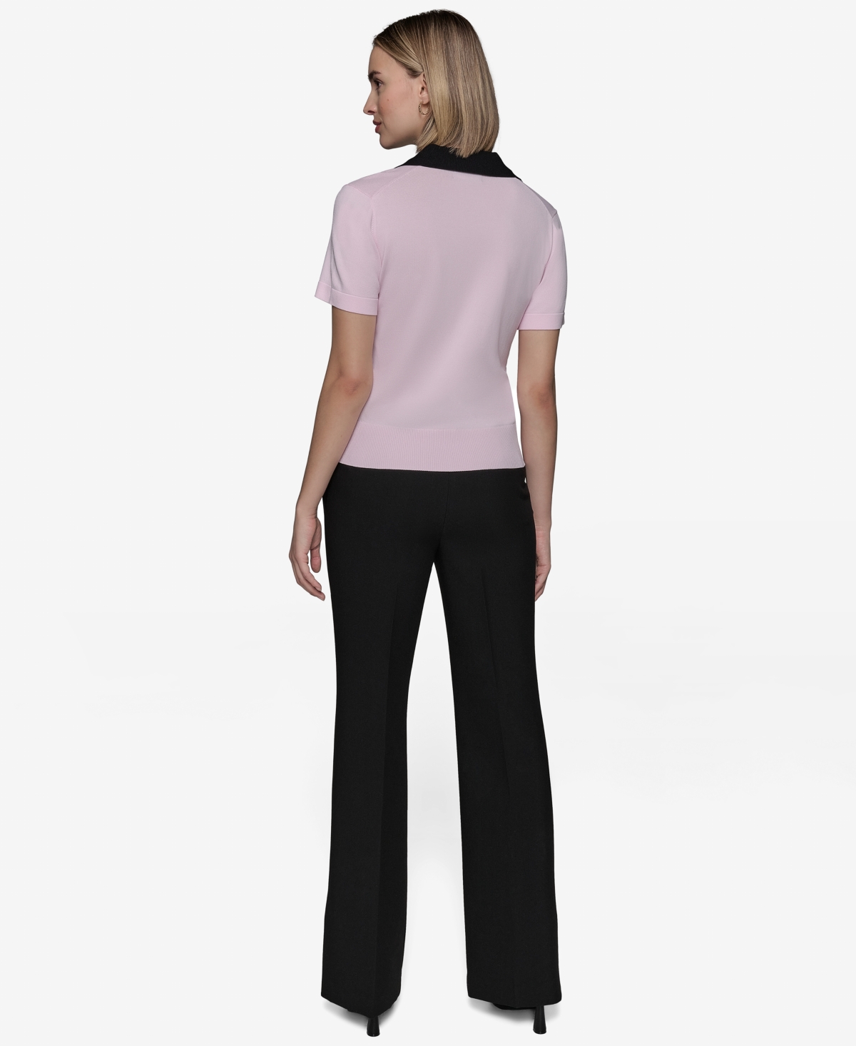 Shop Karl Lagerfeld Women's Contrast-trim Collared Top In Parfait Pink,black