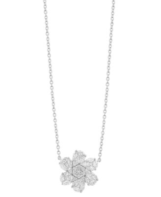 EFFY&reg; Diamond Mixed Cut Flower 18" Pendant Necklace (1 ct. t.w.) in 14k White Gold