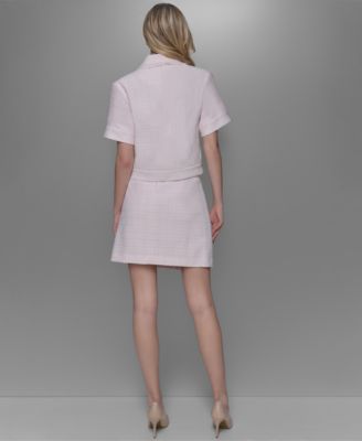 KARL LAGERFELD WOMENS TWEED BUTTON FRONT A LINE SKIRT BUTTON FRONT SHIRT 