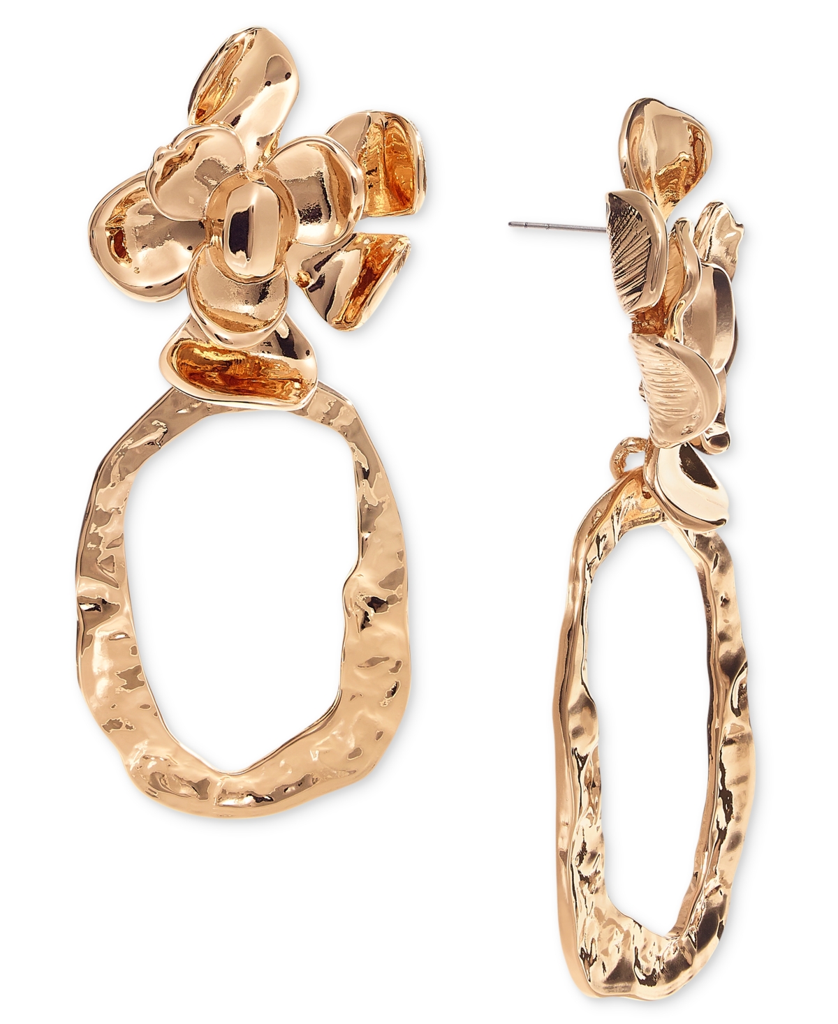 Gold-Tone Flower & Open Oval Statement Earrings, Exclusively at Macy's - Gold