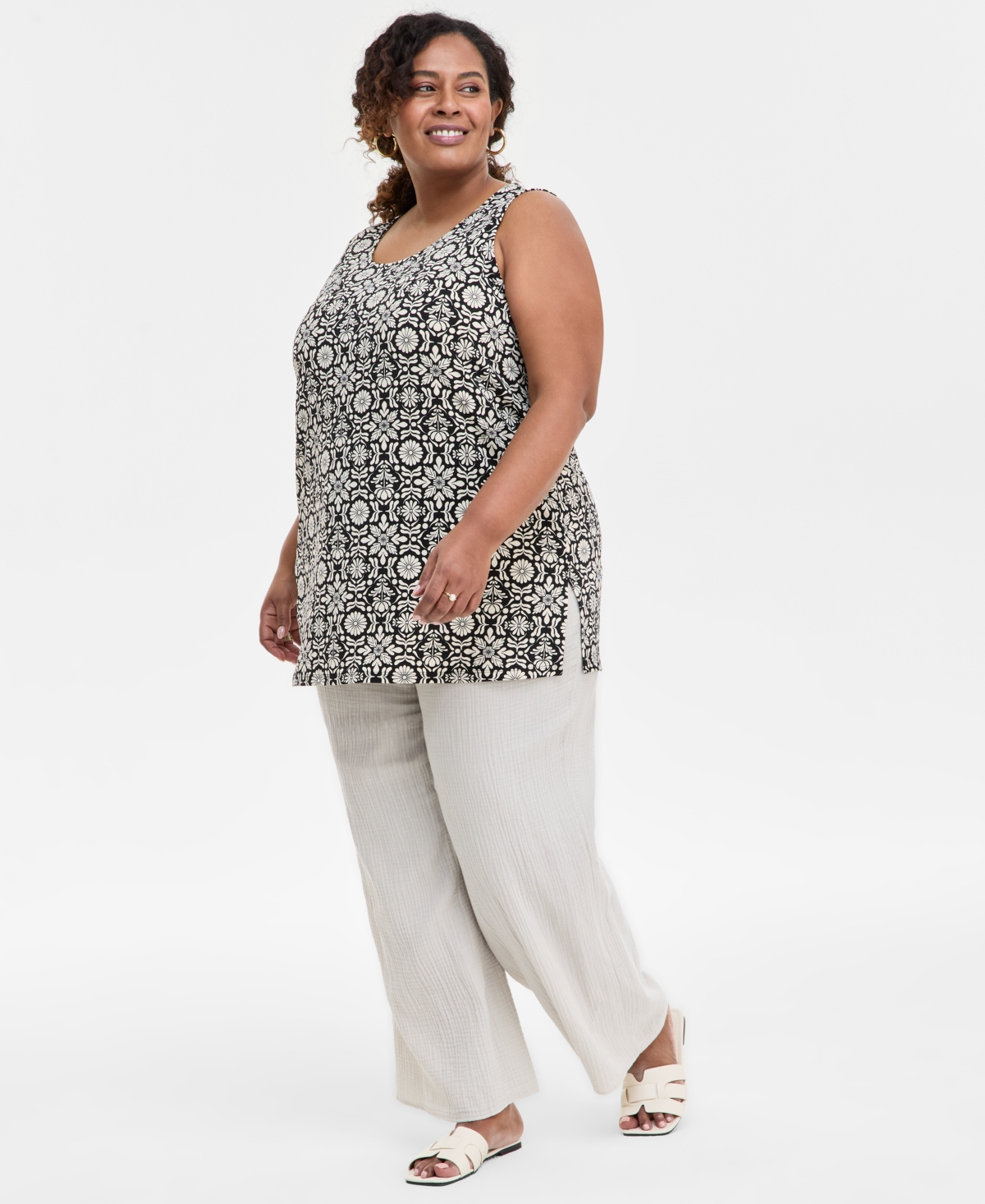 JM COLLECTION PLUS SIZE PRINTED TUNIC TANK, EXCLUSIVELY AT MACY'S 