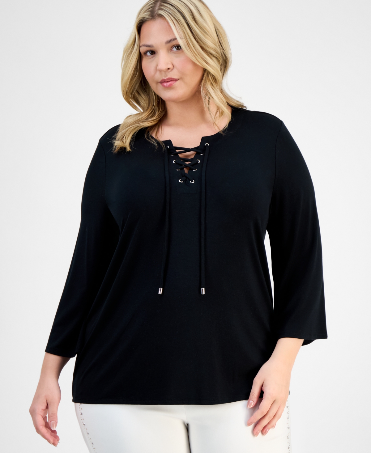 Jm Collection Women's Split-lace-up-neck Blouse, Exclusively At Macy's