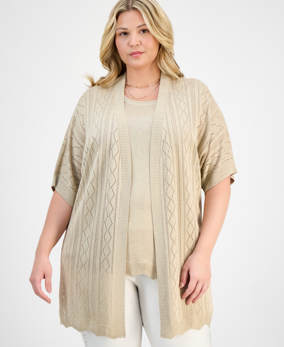 JM COLLECTION PLUS SIZE METALLIC SHINE CARDIGAN SWEATER, EXCLUSIVELY AT MACY'S 
