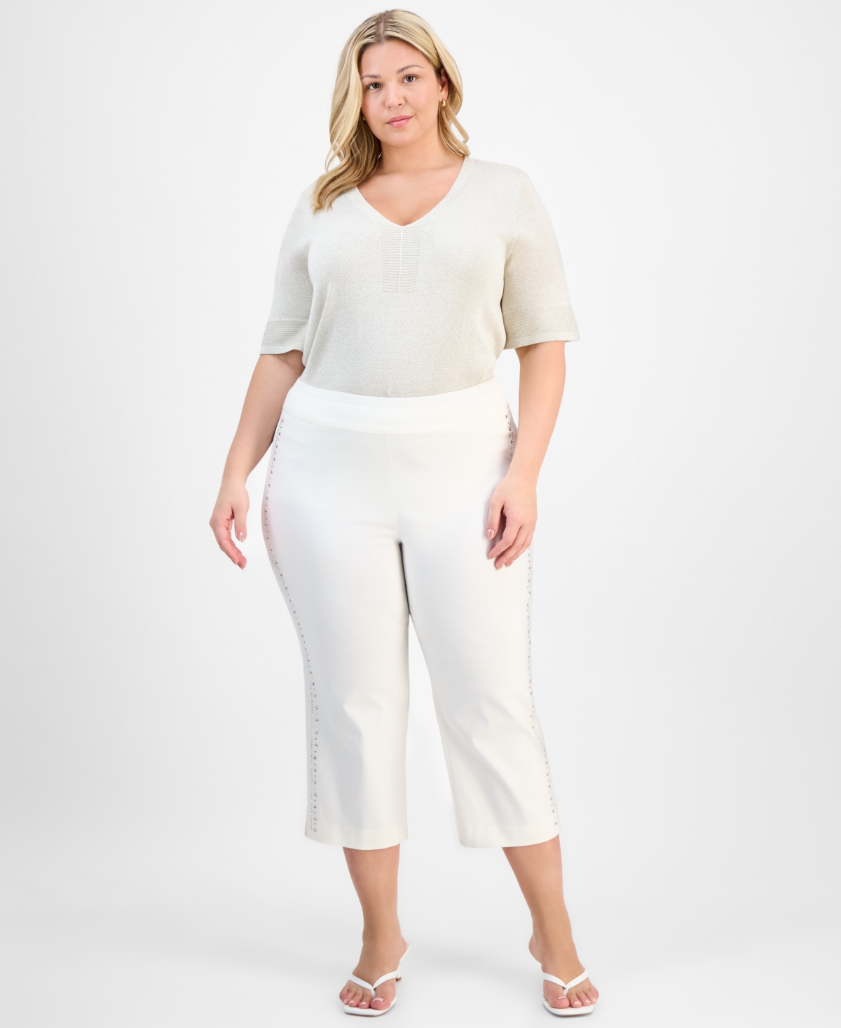 JM COLLECTION PLUS SIZE SIDE-EMBELLISHED CAPRI PANTS, EXCLUSIVELY AT MACY'S 