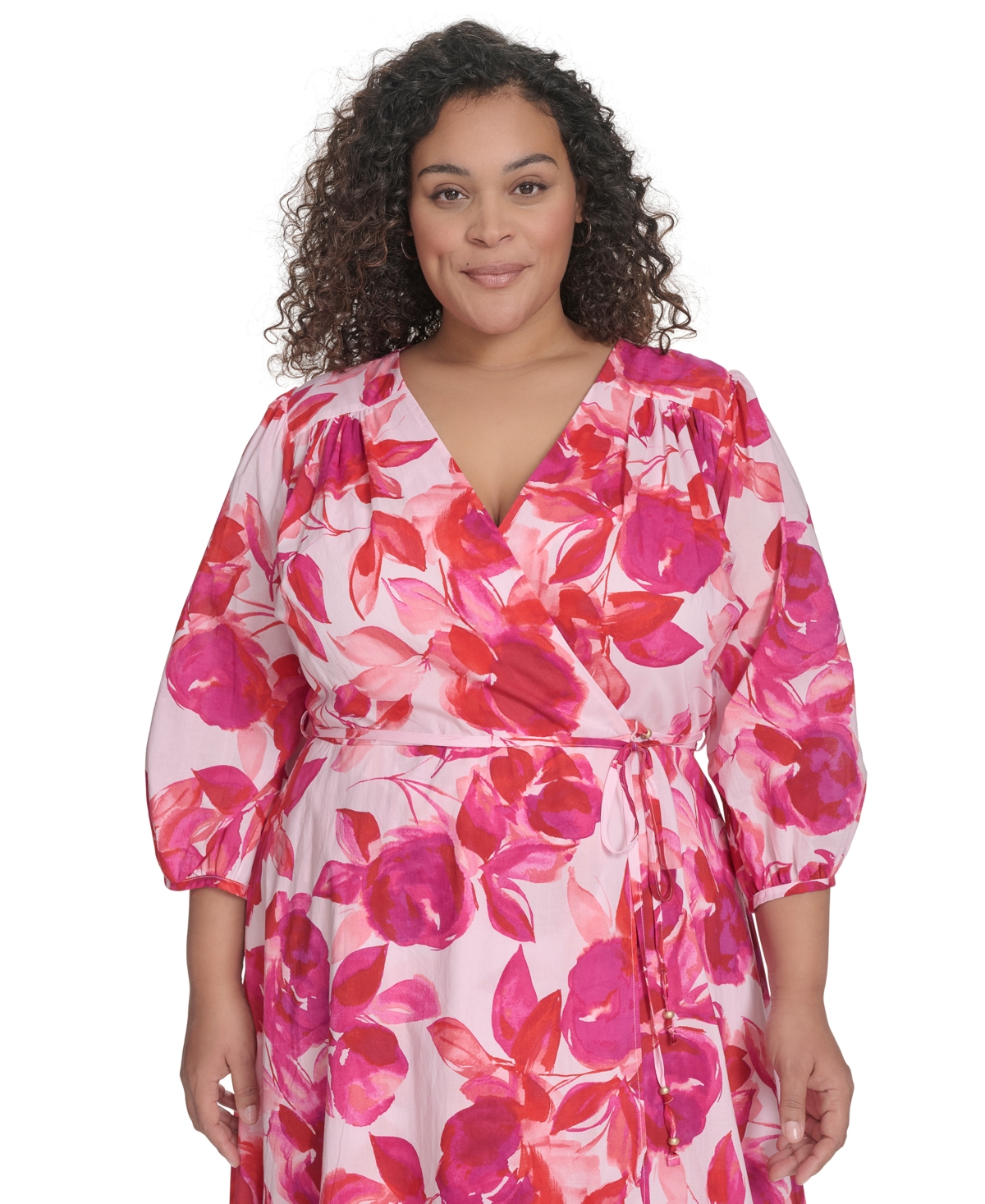 Shop Calvin Klein Plus Size Cotton Floral-print Midi Dress In Hibiscus Multi