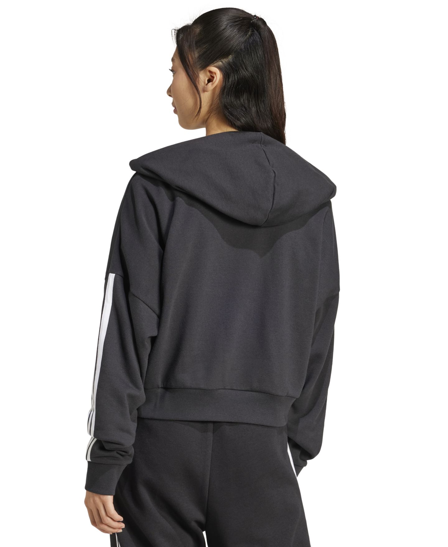 Женское худи adidas Essentials 3-Stripes French Terry Quarter-Zip, цвет: Чёрный / Белый — фото 4