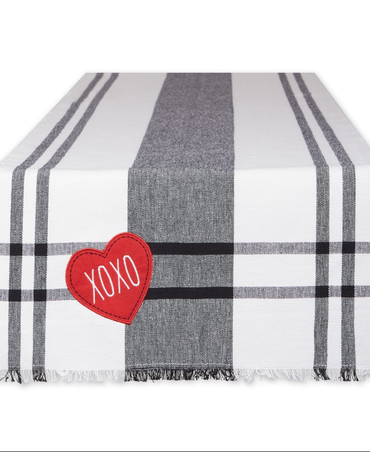 Design Imports Heart Xoxo Plaid Table Runner, 14" X 72" In Black,white
