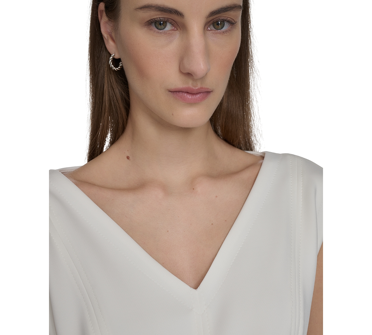 Calvin Klein Women's V-neck Belted A-line Scuba Dress In Cream