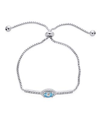 Spiritual Protection Pave CZ Halo Blue Evil Eye Charm Bolo Style Bracelet