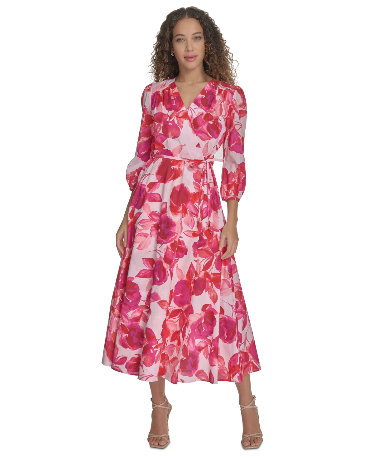 Shop Calvin Klein Women's Floral-print Cotton Midi Dress In Hibiscus Multi