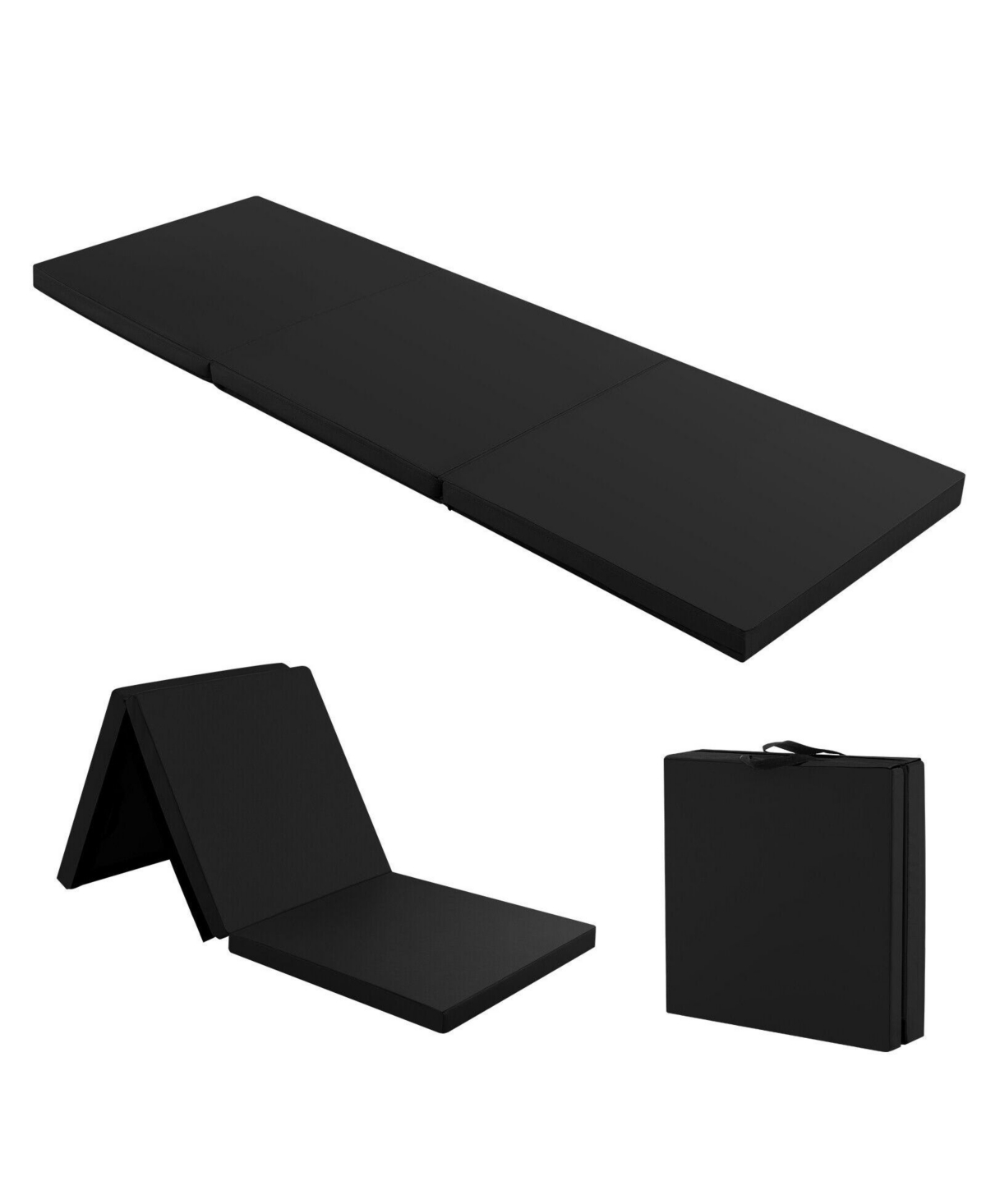 6 x 2 Ft Tri-Fold Gym Mat with Handles and Removable Zippered Cover - Black