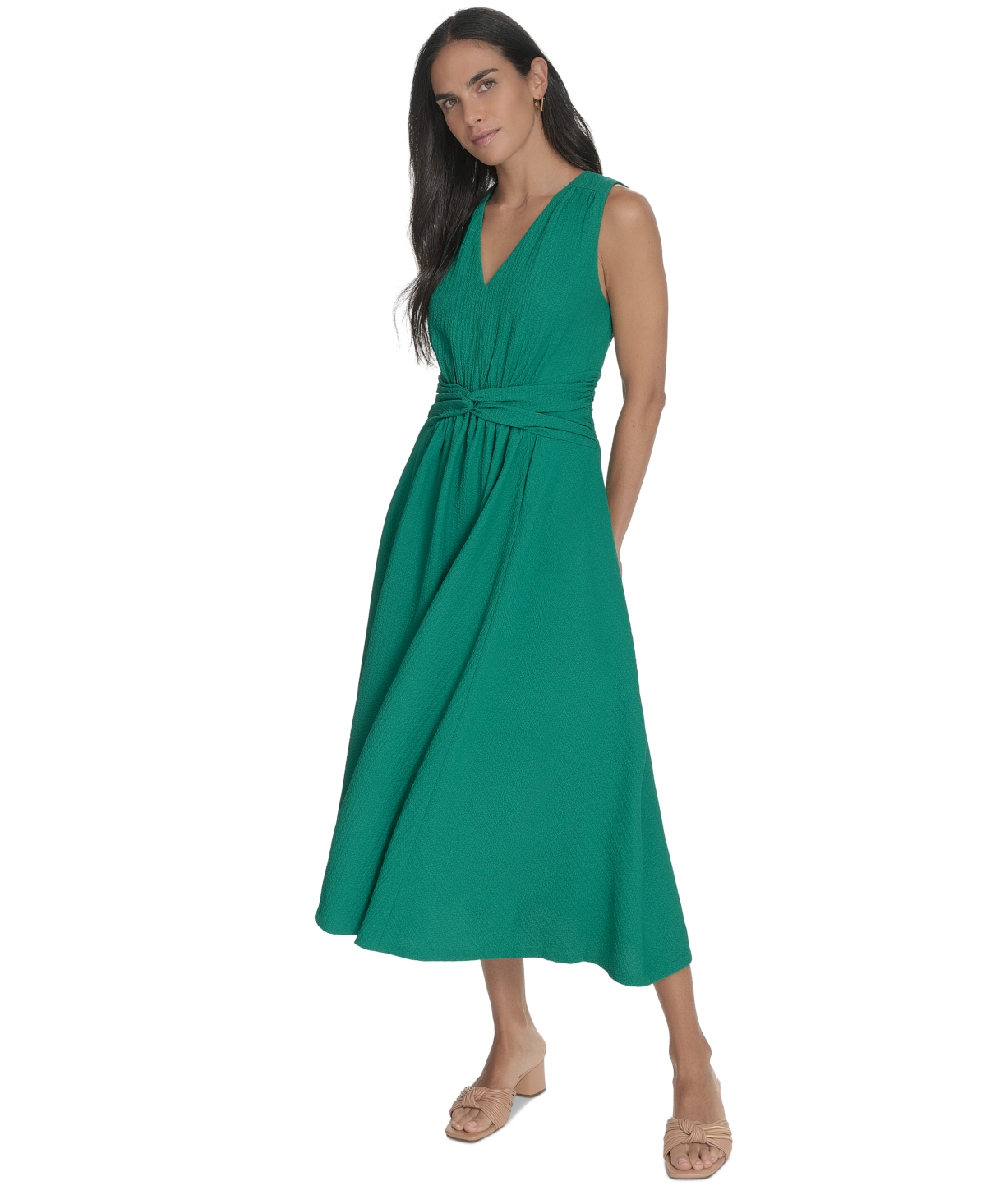 Shop Calvin Klein Women's V-neck Twist-front Midi Dress In Meadow